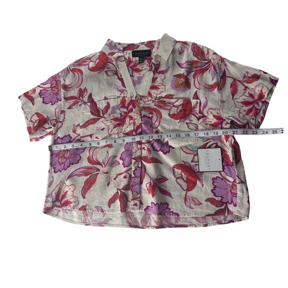 Laundry by Shelli Segal Womens Small Floral Linen Button Down Crop Shirt NWT - Picture 5 of 8